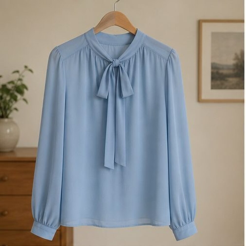 Powder Blue Chiffon Tie Neck Blouse